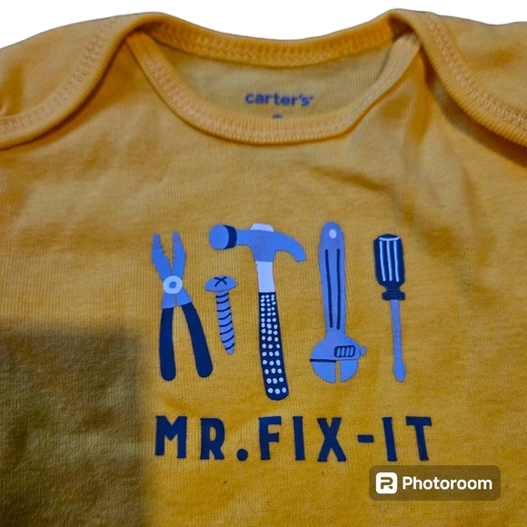 New Carters Yellow Mr Fix It Onesie Hammer Screwdriver Wrench Tools Infant 3m - Picture 2 of 7